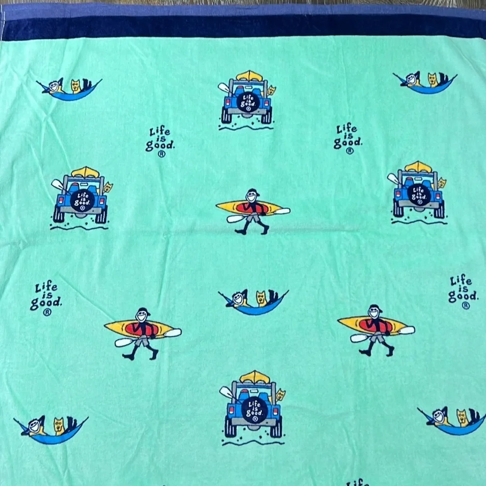 Life is Good - ‘Summer Fun Times’ Beach Towel. Aqua. NWT Firm!
